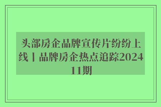 头部房企品牌宣传片纷纷上线丨品牌房企热点追踪202411期